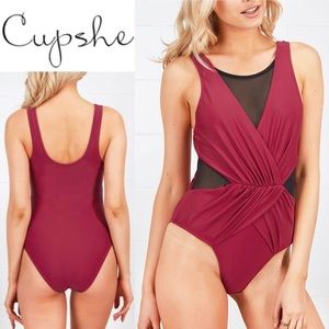Cupshe Got It Red & Black Mesh One-Piece Swimsuit